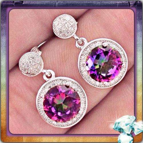 ***EXQUISITE DAZZLING*** MYSTIC RAINBOW TOPAZ,WHITE TOPAZ STUD EARRINGS IN SOLID 925 STERLING SILVER