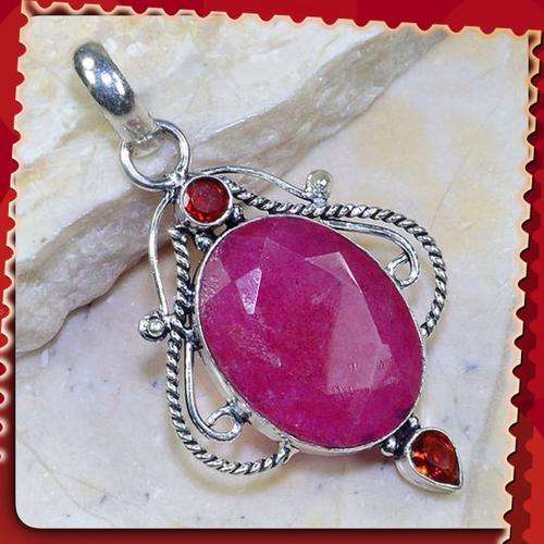 ***ENCHANTING*** INDIAN CHERRY RUBY, GARNET PENDANT SET IN 925 STERLING SILVER