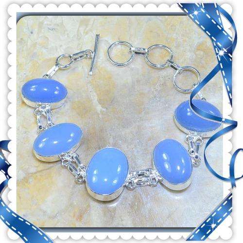 ***LATEST FASHION TREND COLOUR*** NATURAL POWDER BLUE CHALCEDONY, 925 SILVER BRACELET