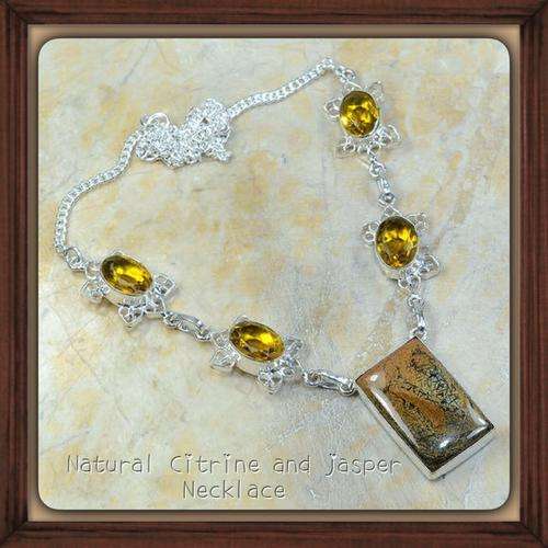 ***SOMETHING DIFFERENT*** PICTURE JASPER, CITRINE 925 SILVER NECKLACE