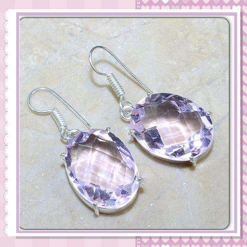 ***GORGEOUS***FINE CUT PINK TOPAZ GEMSTONE SILVER EARRINGS
