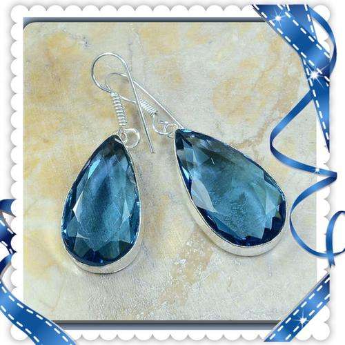 ***BREATHTAKING***PEAR SHAPE IOLITE GEMSTONE 925 SILVER EARRINGS