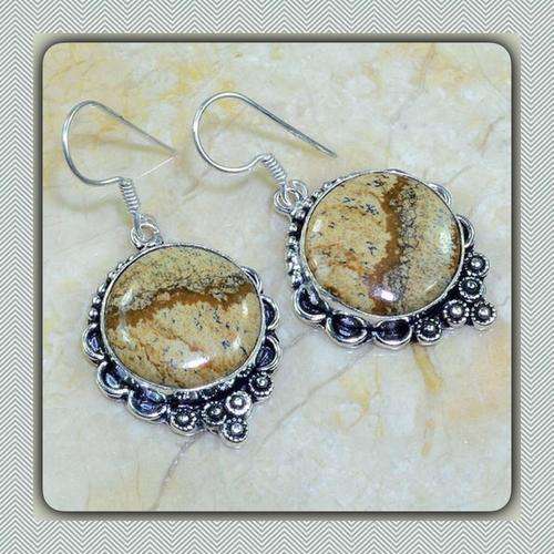 ***BEAUTIFUL*** NATURAL JASPER GEMSTONE IN A LOVELY SETTING 925 SILVER EARRINGS