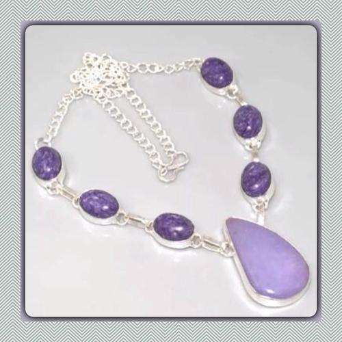 ***CHARMING***  MOSAIC JASPER & CANDY QUARTZ GEMSTONE 925 SILVER NECKLACE