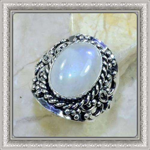 ***BREATHTAKING***NATURAL RAINBOW MOONSTONE SILVER RING SIZE 9.5