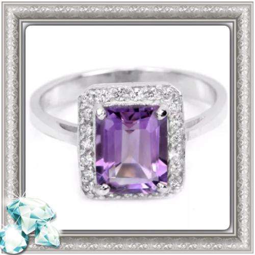 ***BEAUTIFUL BEYOND WORDS***NATURAL PURPLE  AMETHYST, WHITE TOPAZ  SOLID .925  SILVER RING SIZE 8.5