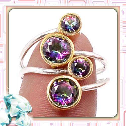 ***INCREDIBLE *** MYSTIC RAINBOW TOPAZ RING IN TWO TONE  SOLID 925 STERLING SILVER. SIZE 8.