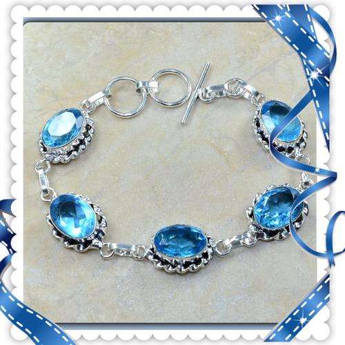 ***SENSATIONAL***NATURAL  BLUE TOPAZ  GEMSTONE .925 SILVER BRACELET