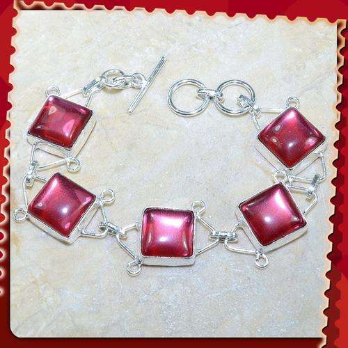 ***ABSOLUTLELY GORGEOUS*** RED RAINBOW MYSTIC TOPAZ GEMSTONE .925 SILVER BRACELET