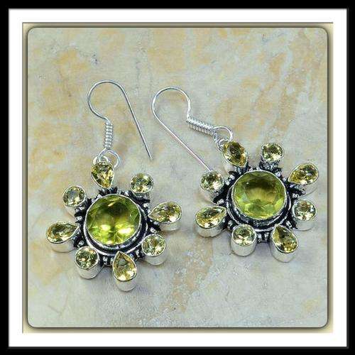 ***IMPRESSIVE FLORAL SETTING*** YELLOW CITRINE GEMSTONE EARRINGS 925 SILVER