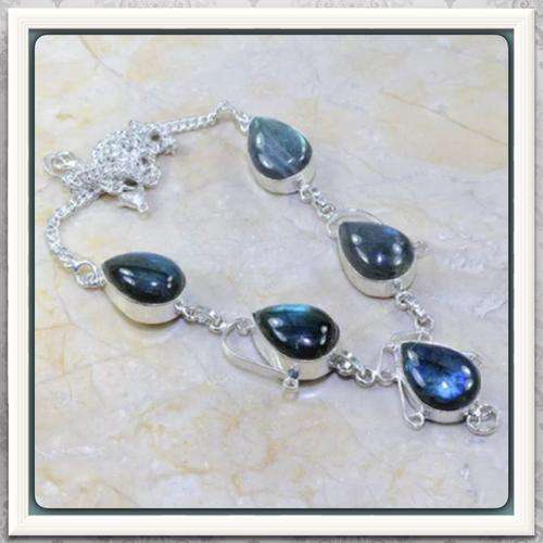 ***LOVELY EVERYDAY WEAR***   NATURAL LABRADORITE GEMSTONE 925 SILVER NECKLACE