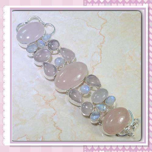 ***BUY NOW FOR MELANIE ONLY *** FEMININE PINK R0SE QUARTZ, RAINBOW MOONSTONE .925 STERLING SILVER