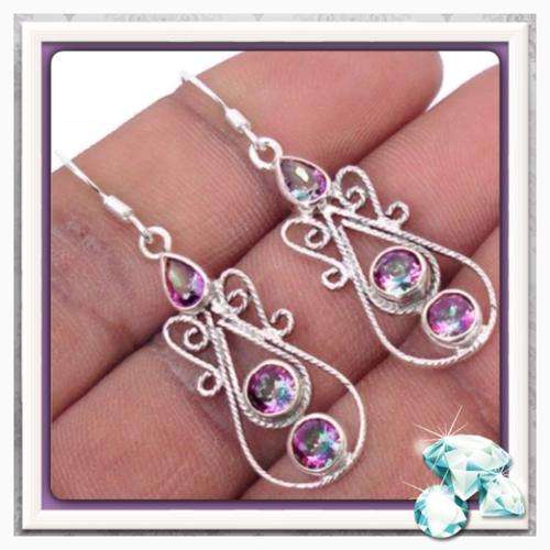 ***IRRISISTABLE *** MYSTIC RAINBOW TOPAZ DANGLE EARRINGS IN SOLID 925 STERLING SILVER