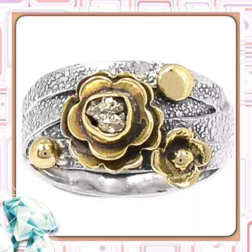 ***DONT MISS THIS ONE** TWO TONE "PERUVIAN GOLDEN PYRITE"GEMSTONE  SILVER RING SIZE 8