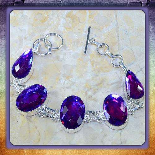 ***FLASHING COLOURS***  PURPLE RAINBOW TOPAZ  .925  SILVER BRACELET