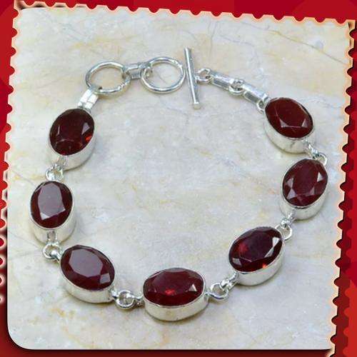 ***ELEGANT RED*** GARNET NATURAL GEMSTONE .925 SILVER BRACELET
