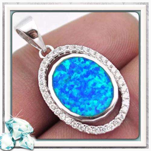 ***FANTASTIC*** 4.12 CTS  BLUE AUSTRALIAN FIRE OPAL , WHITE TOPAZ SOLID .925 SILVER PENDANT