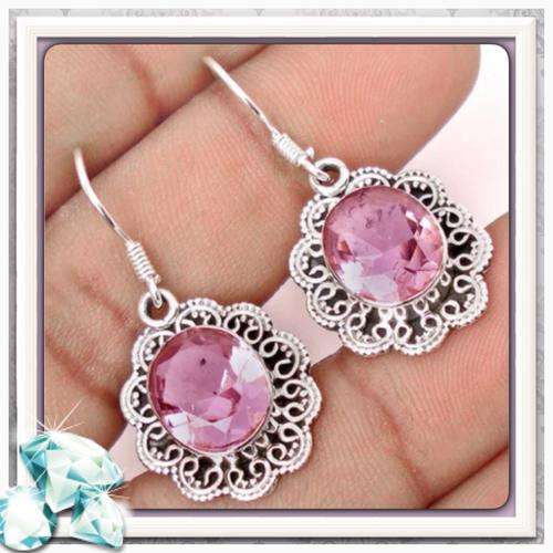 ***EXCEPTIONALLY PRETTY***PINK KUNZITE SOLID .925 STERLING SILVER EARRINGS