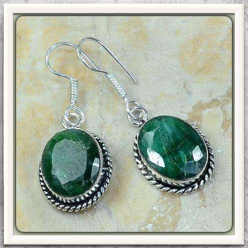 ***SENSATIONAL***NATURAL INDIAN EMERALD QUARTZ GEMSTONE 925 SILVER  EARRINGS