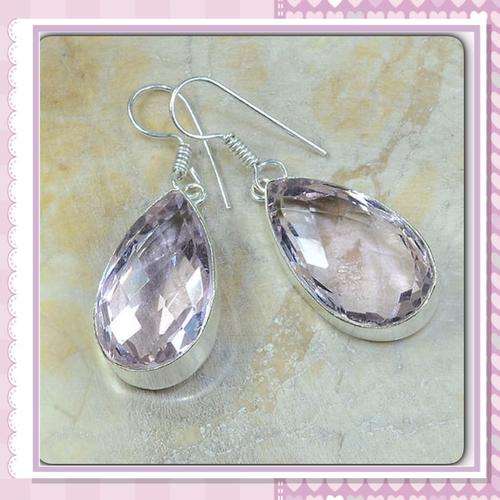 ***GORGEOUS PEAR SHAPE***FINE CUT PINK TOPAZ GEMSTONE .925 SILVER EARRINGS