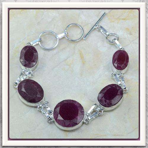 ***EXTRAORDINARY*** INDIAN CHERRY RUBY QUARTZ GEMSTONE IN .925 SILVER BRACELET