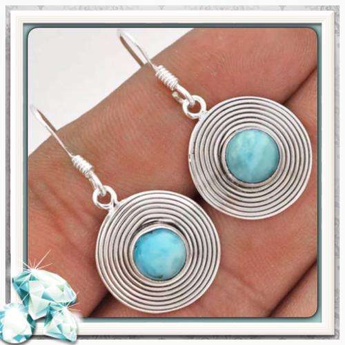 ***RARE AND HIGHLY SOUGHT AFTER *** NATURAL CARIBBEAN LARIMAR GEMSTONE .925 STERLING SILVER EARRINGS