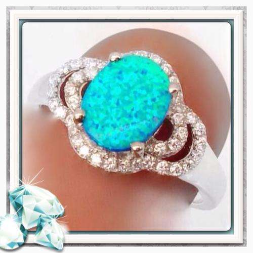 ***FANTASTIC*** 4.04 CTS  BLUE AUSTRALIAN FIRE OPAL , WHITE TOPAZ SOLID .925 SILVER SIZE 8