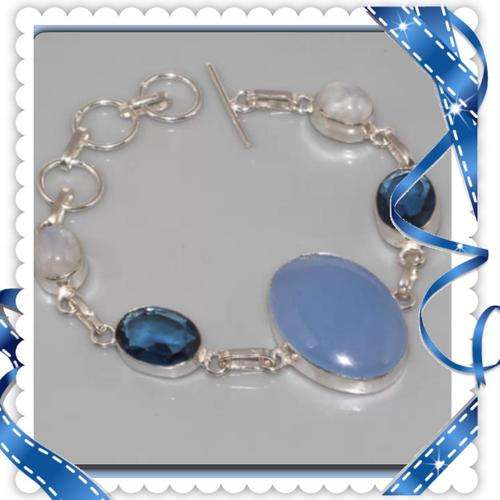 ***BREATHTAKING*** KYANITE QUARTZ, PEARL, BLUE CHALCEDONY GEMSTONE .925 SILVER BRACELET