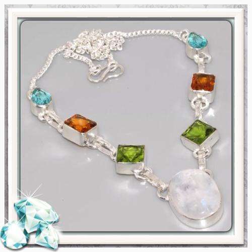 ***BREATHTAKING NOT TO BE MISSED***NATURAL MULTI GEMSTONES .925 SILVER NECKLACE