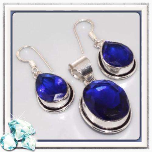 ***MOST INCREDIBLE COLOUR***FACETED KYANITE QUARTZ GEMSTONE 925 SILVER PENDANT & EARRINGS SET
