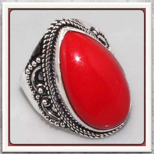 ***VIBRANT*** RED CORAL NATURAL GEMSTONE SILVER RING SIZE 7.5