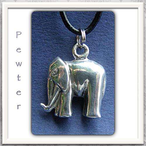 MENS SOLID PEWTER SILVER  ELEPHANT PENDANT ON A BLACK SUEDE LEATHER CORD