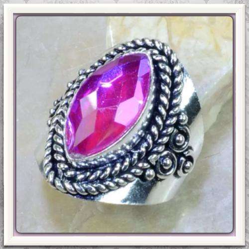 ***HOT SUMMER PINK*** MARQUISE CUT RAINBOW MYSTIC TOPAZ, GEMSTONE 925 SILVER RING SIZE 10
