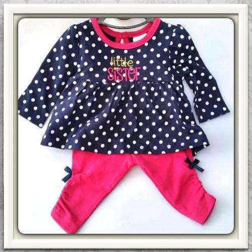 **AAH..SO CUTE** NEWBORN "LITTLE SISTER" POLKA L/SLEEVE T-SHIRT FABRIC TOP & LEGGING SET