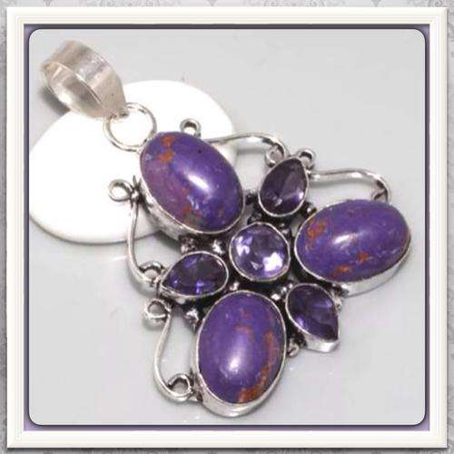 ***EYECATCHING*** PURPLE COPPER TURQUOISE, AMETHYST .925 SILVER PENDANT