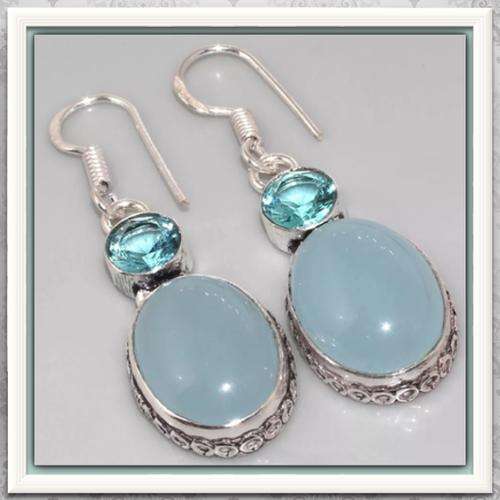 ***JUST LOVE THIS COLOUR***  BLUE CHALCEDONY, BLUE APATITE .925 STERLING SILVER EARRINGS