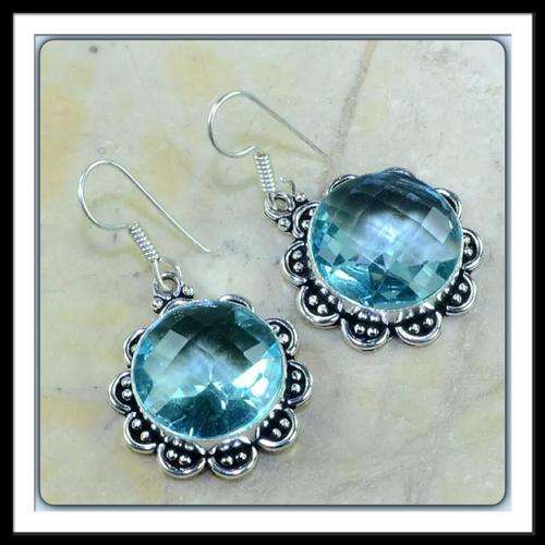 ***SOMETHING REALLY SPECIAL ***  PARIS BLUE TOPAZ GEMSTONE .925 SILVER EARRINGS