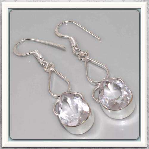 ***GORGEOUS SPARKLE***BEAUTIFUL HANDMADE CRYSTAL QUARTZ GEMSTONE .925  SILVER EARRINGS