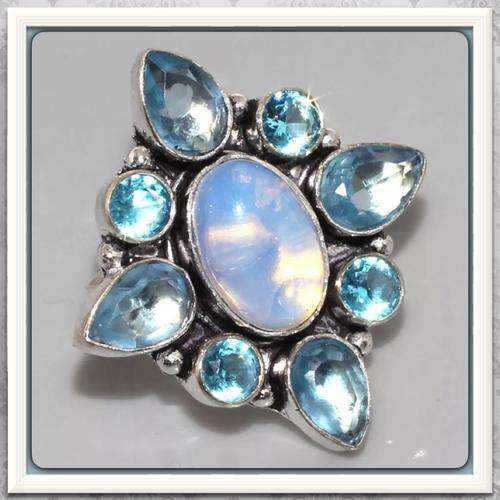 ***REALLY BEAUTIFUL*** OPALITE , BLUE APATITE GEMSTONE .925 SILVER RING SIZE 7