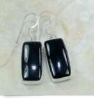 ***LOVELY MODERN SETTING***  BLACK ONYX GEMSTONE .925 SILVER EARRINGS