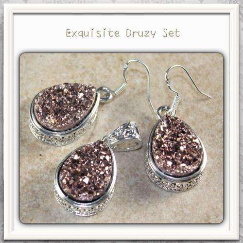 ***GORGEOUS VINTAGE FINISH***COPPER DRUZY .925 SILVER FILLED PENDANT & EARRINGS!