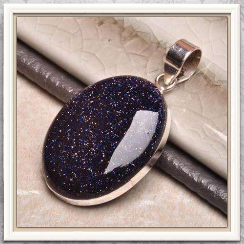 ***SPARKLY***GLITZY OVAL SUN SITARA GEMSTONE  .925 SILVER PENDANT