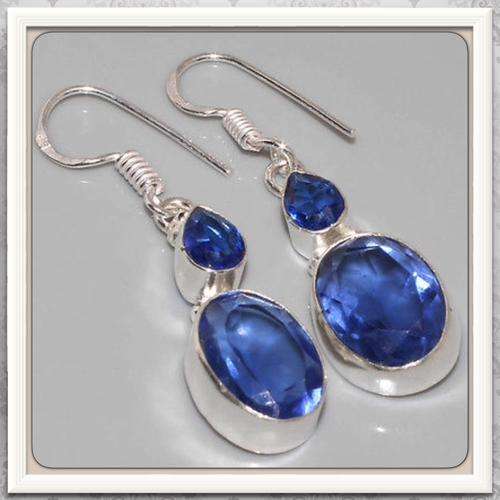 ***DONT MISS THIS BEAUTY***STUNNING FACETED BLUE QUARTZ GEMSTONE 925 SILVER EARRINGS