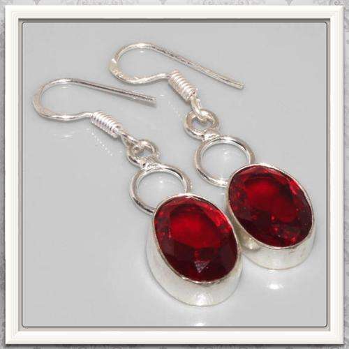 ***RADIANT*** GARNET, GEMSTONE EARRINGS, .925  SILVER