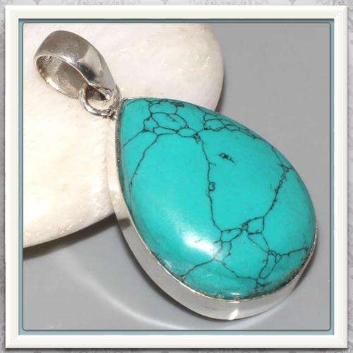 ***ABSOLUTELY GORGEOUS*** PEAR SHAPE NATURAL SPIDERWEB TURQUOISE,  GEMSTONE 925 SILVER PENDANT