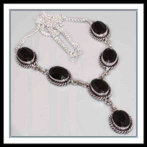 ***SIMPLE ELEGANCE***NATURAL BLACK ONYX .925 SILVER NECKLACE