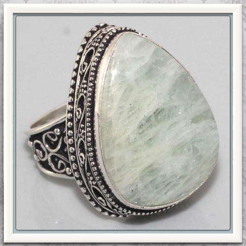 ***REALLY BEAUTIFUL ANTIQUE SETTING***  NATURAL AMAZONITE GEMSTONE .925 SILVER RING SIZE 10
