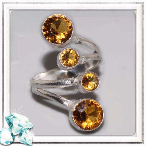 **BEAUTIFUL TRENDY MODERN SETTING***GOLDEN CITRINE GEMSTONE .925  SILVER RING SIZE 9.5
