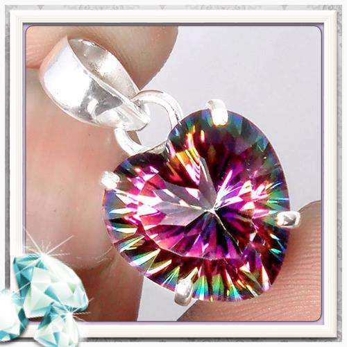 *** DAZZLING HEART SHAPE***12.55 CTS RAINBOW MYSTIC TOPAZ IN SOLID .925 STERLING SILVER PENDANT