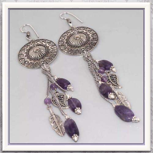 ***FANTASTIC ONE OF A KIND*** NATURAL  PURPLE AMETHYST  SILVER EARRINGS